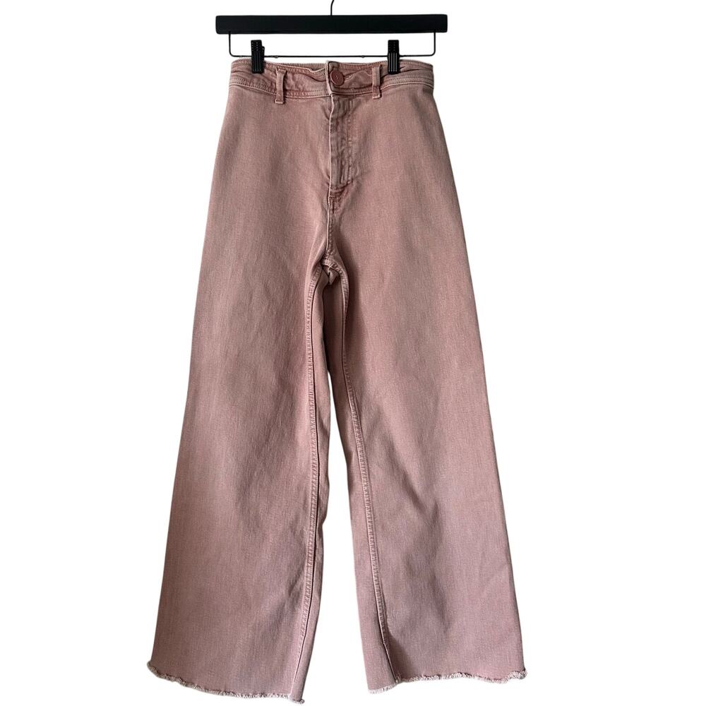 Zara Wide Leg Raw Hem High Waist Denim Jeans Light Pink Size 4